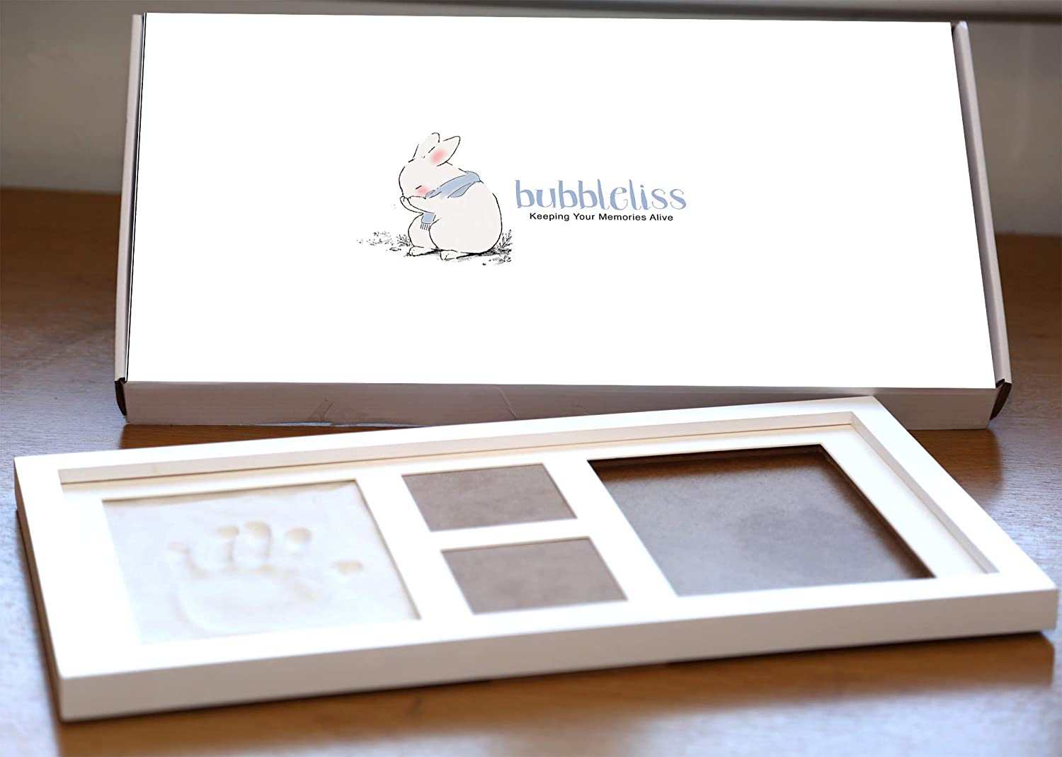 ZAPRINTS Cadre Photo Souvenir de la Première Année Bébé - 12 photos Pêle Mêle - Kit Empreinte Bébé - Cadeau Naissance Personnalisé - Décoration Cadre Chambre Bebe - Coffret Cadeau- En Français