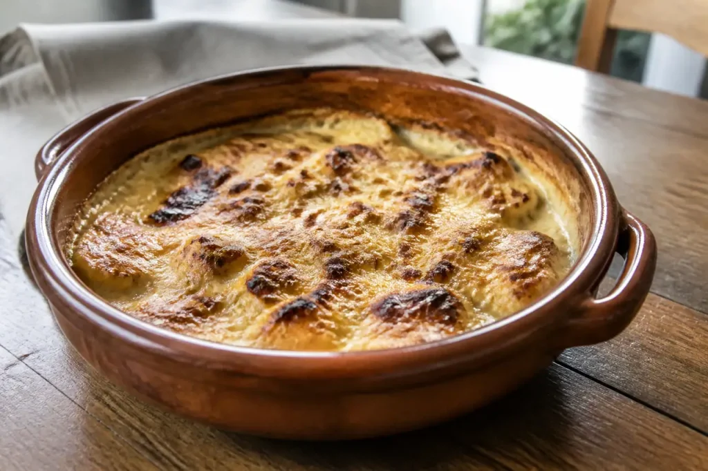 Gratin dore dans un plat en terre cuite